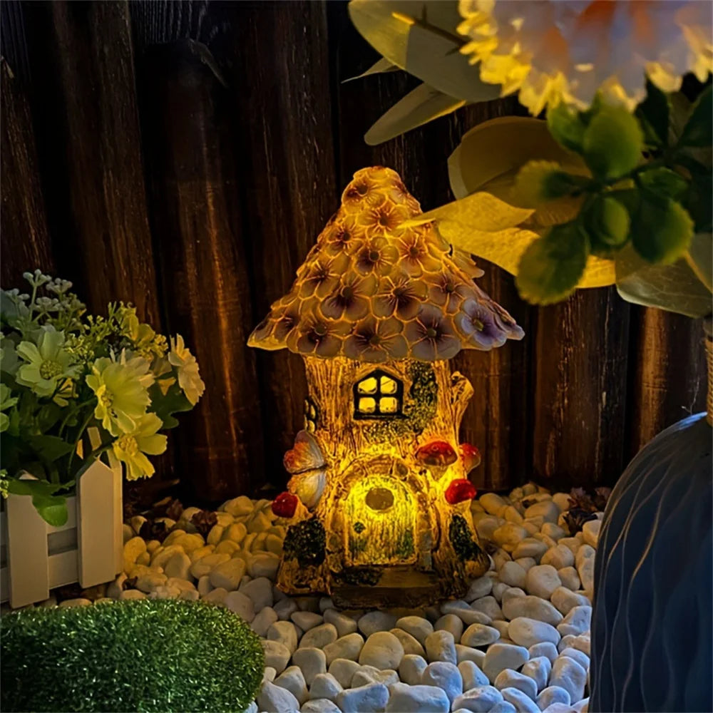 Garden Statue Light Flower Fairy House Outdoor Solar Lamp