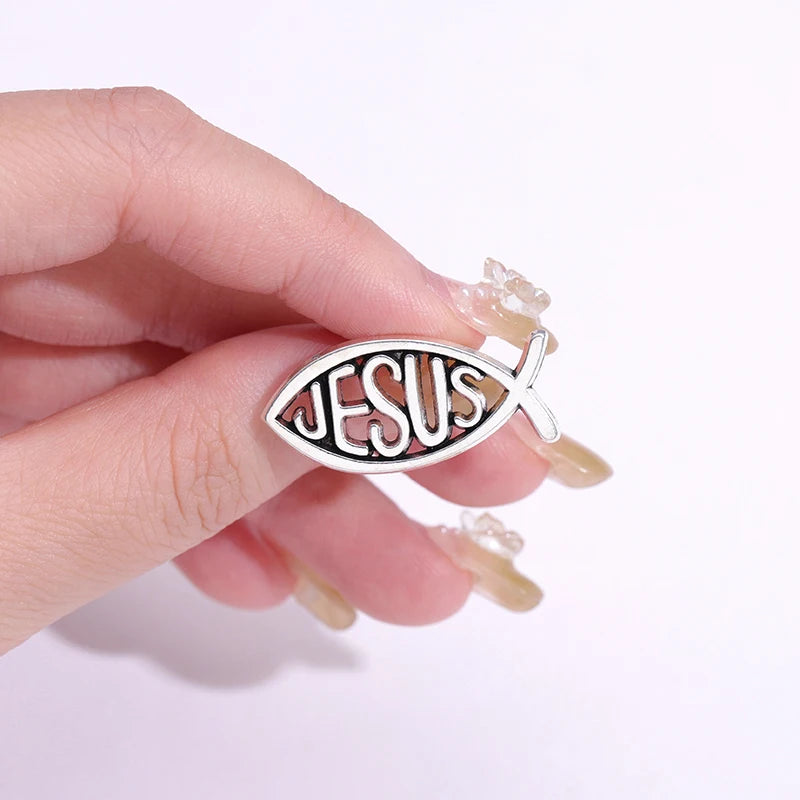 Jesus Christian Fish Emblems Enamel Pin Religion King Ichthus Symbol Brooch Lapel Backpack Badge Jewelry Gift For Friends