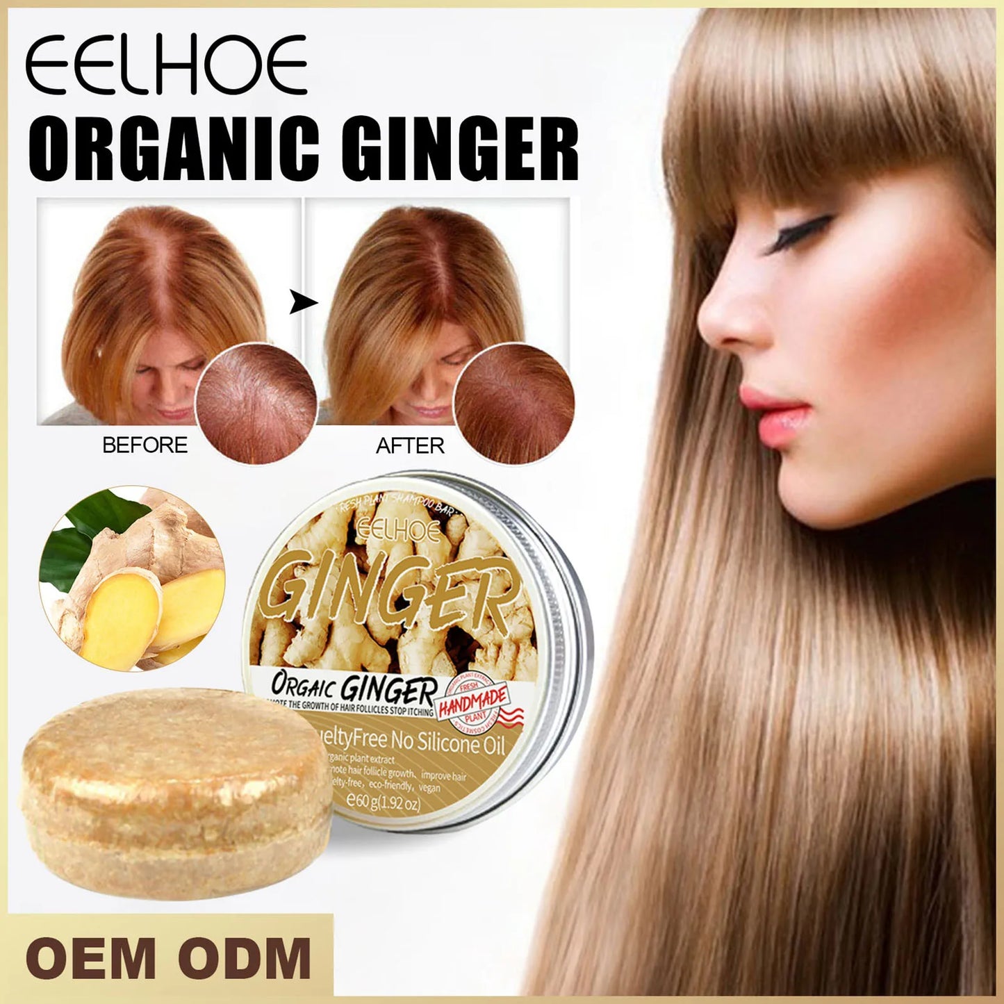 Natural Ginger Shampoo Soap Anti-Hair Loss