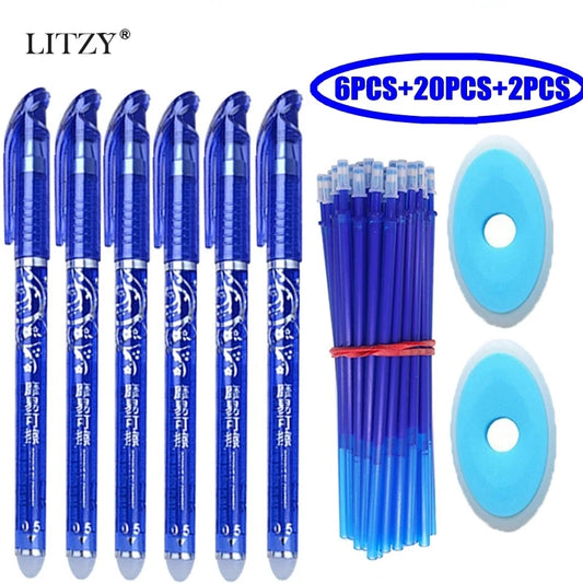 Erasable Pen Set Washable Handle Blue Black Ink Writing Gel28Pcs/Lot