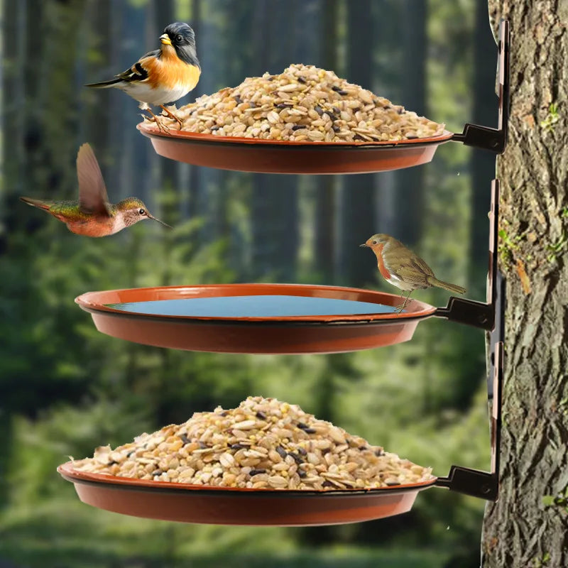 Wall Hanging Bird Feeder Bowl Tree Mounted Bird Bath Spa Include 2 Bird Trays Metal Rings and Screws