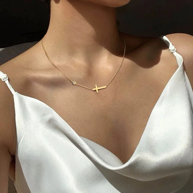 Delicate Petite Sideway Cross Necklace