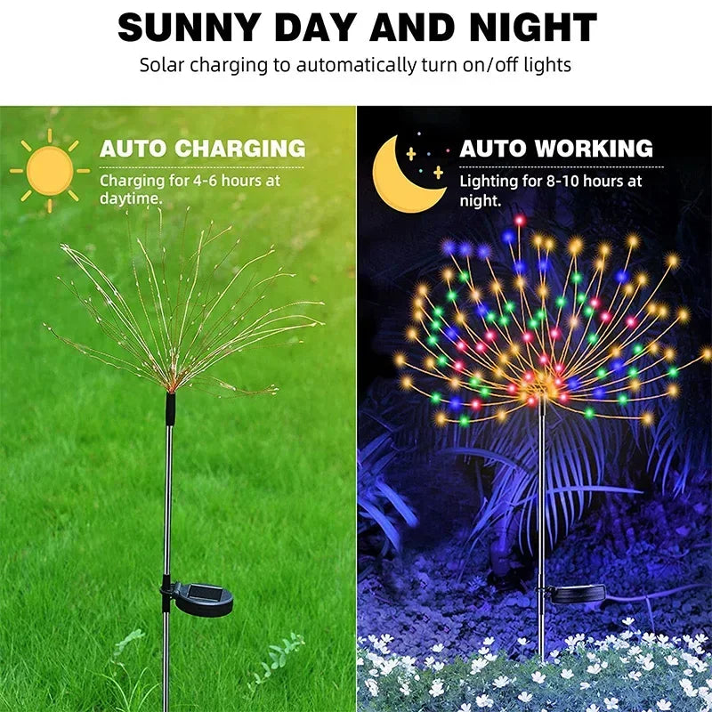 1/2Pcs Solar LED Firework Fairy Light Outdoor Garden Decoration