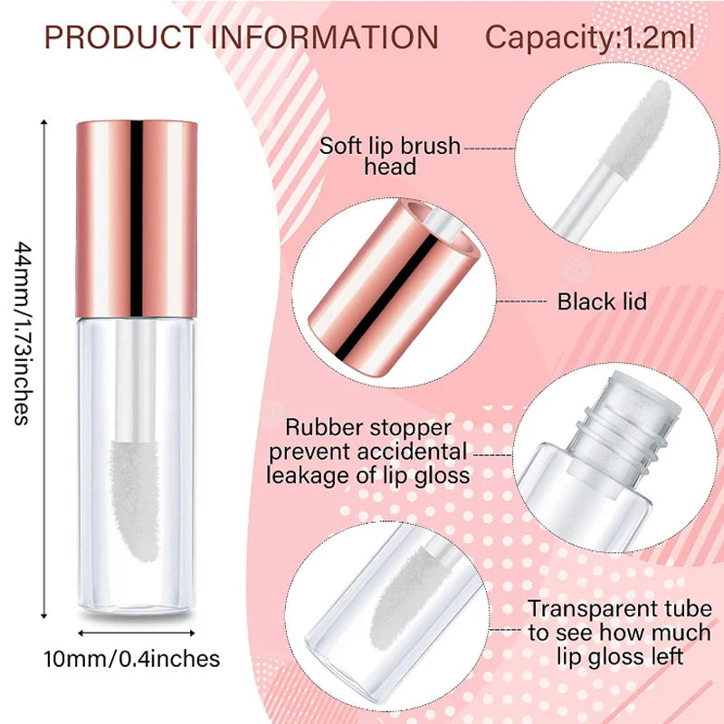 Empty Rose Gold Lip Gloss Tube Plastic Refillable, 50~10pcs 1.2ML