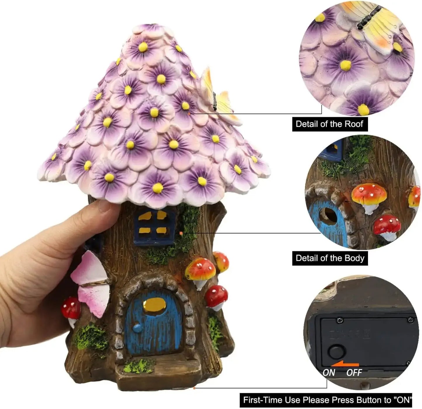 Fairy Garden House Solar Outdoor Statue, Light Up Mushroom Figurines Lawn Decorations