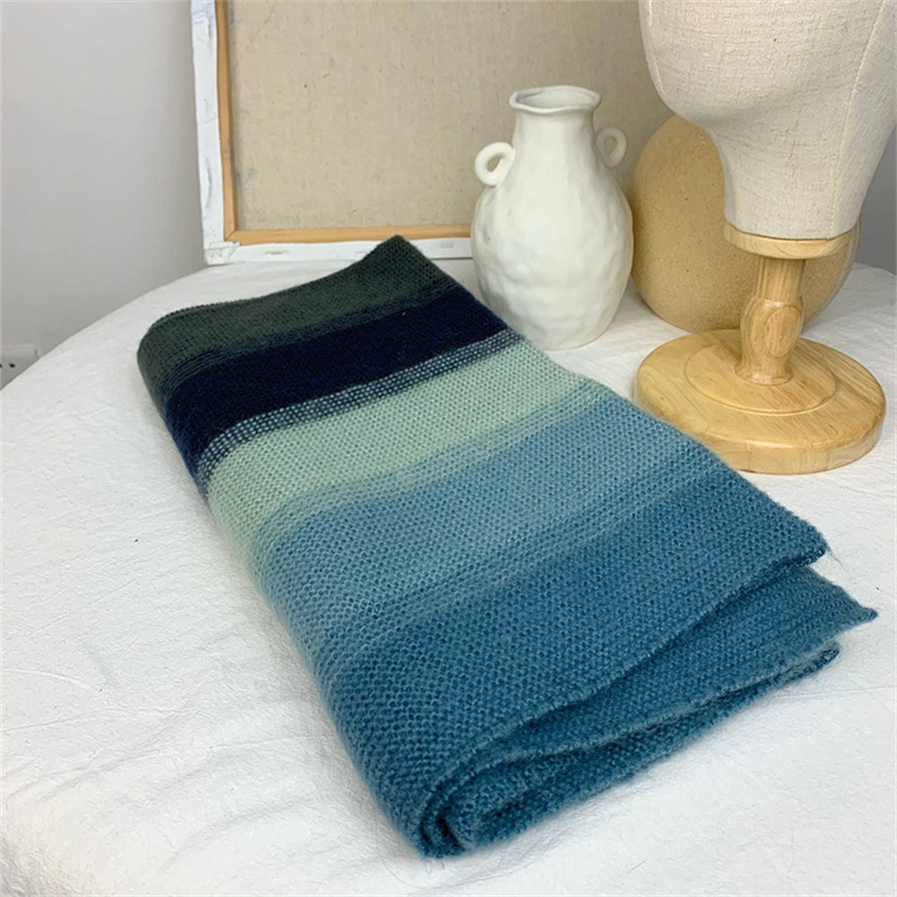 Rainbow Knit Scarf Thick Cashmere Stripe