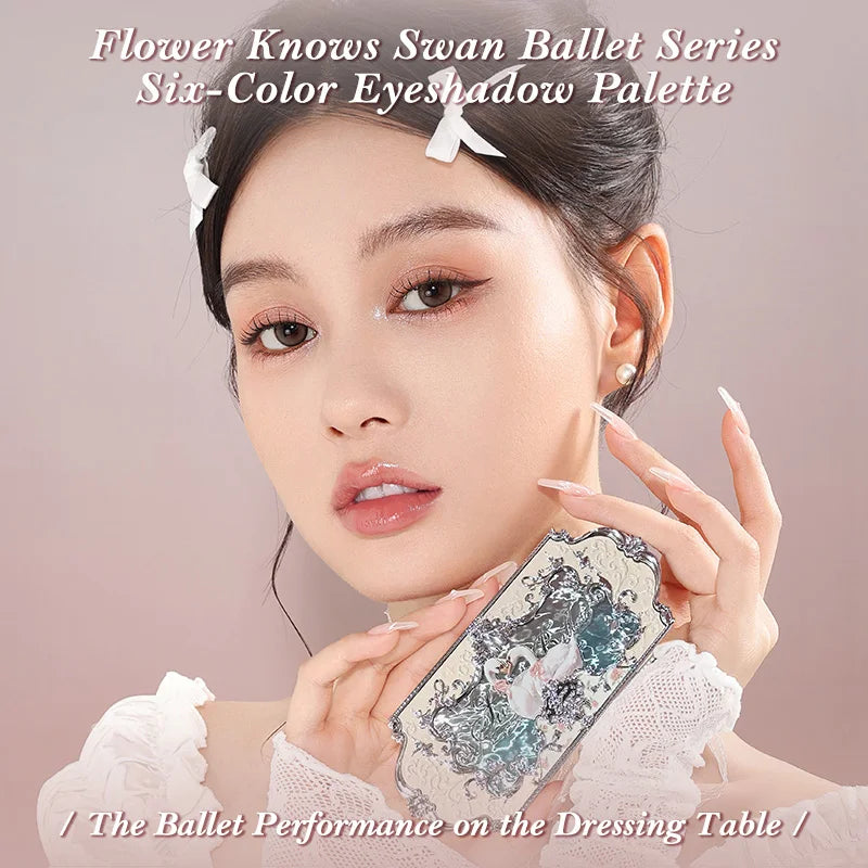 Flower Knows Swan Ballet Series Six-Color Eyeshadow Palette Delicate Matte Glow Shimmer