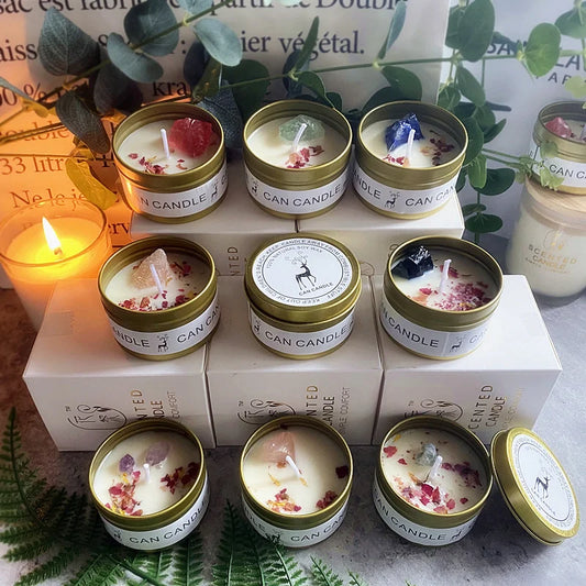 Scented Long Lasting Soy Candles Crystal Stone Dried Flower Fragrance