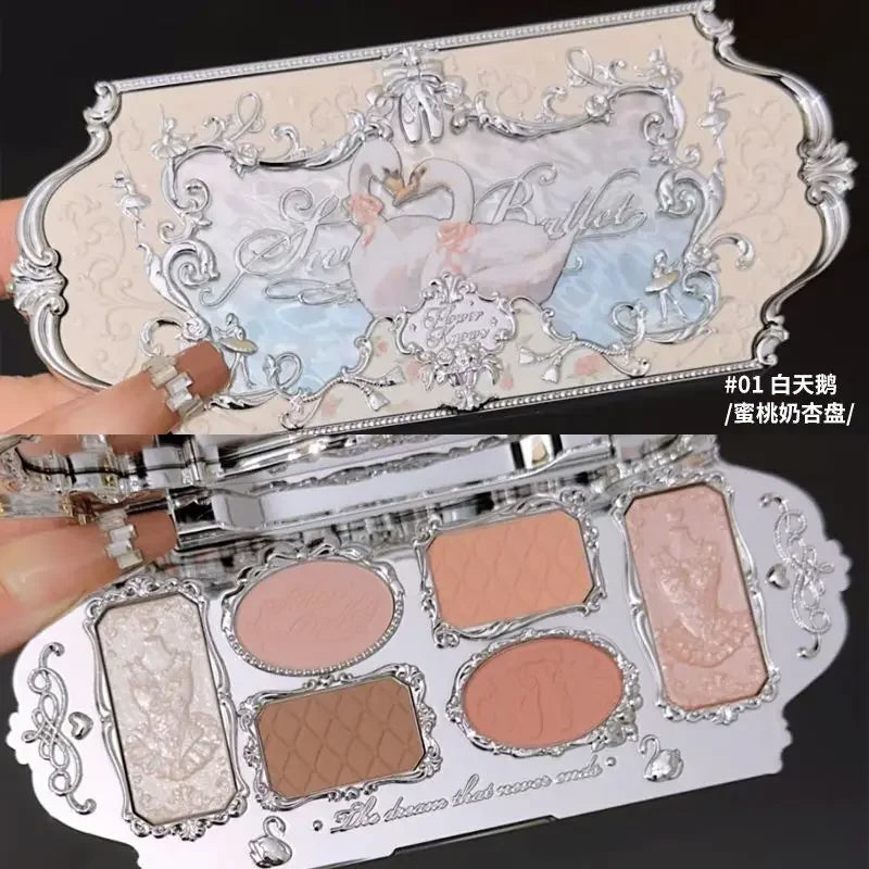 Flower Know Swan Ballet Eye Shadow Plate Six Colors Contour Compact