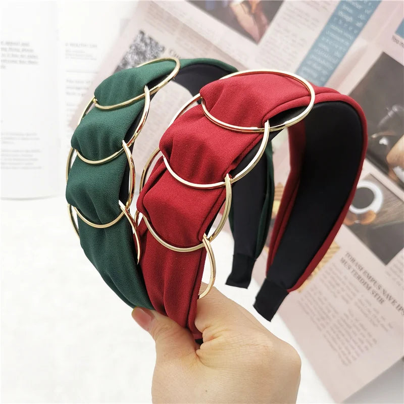 Trend Headband Hair Accessories Women Gold Ring Cross Stitching Fabric Wide-brimmed Fashion Hairband Hair Hoop Headwear Girl New