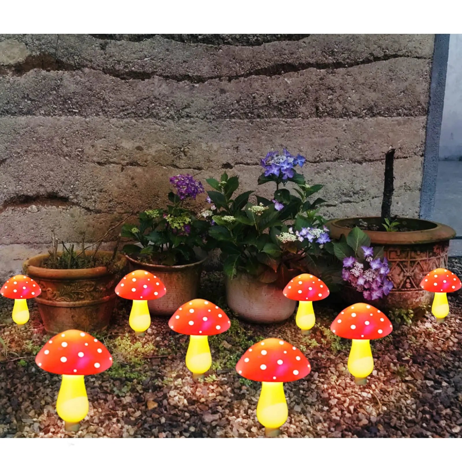 8pcs Red LED Solar Mushroom Light Outdoor Garden Decor