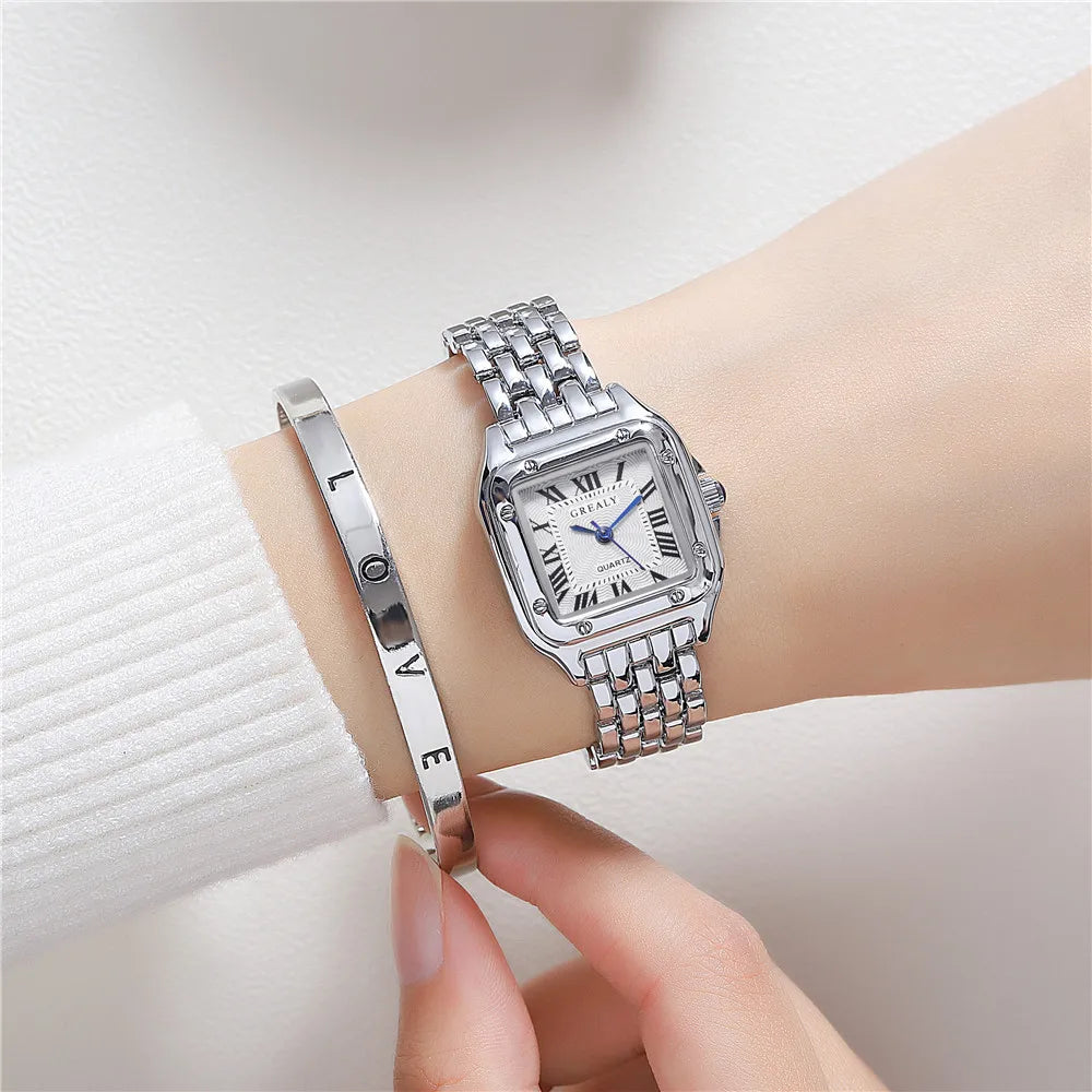 Women's Fashion Square Watch Gold Alloy Strap