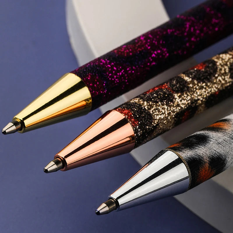 New Gold Powder Leopard Print Push Metal Ball Point Pen