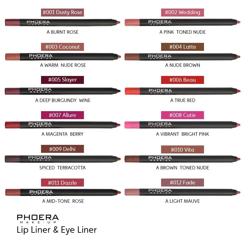 Waterproof Matte Lipliner Pencil, 12Colors