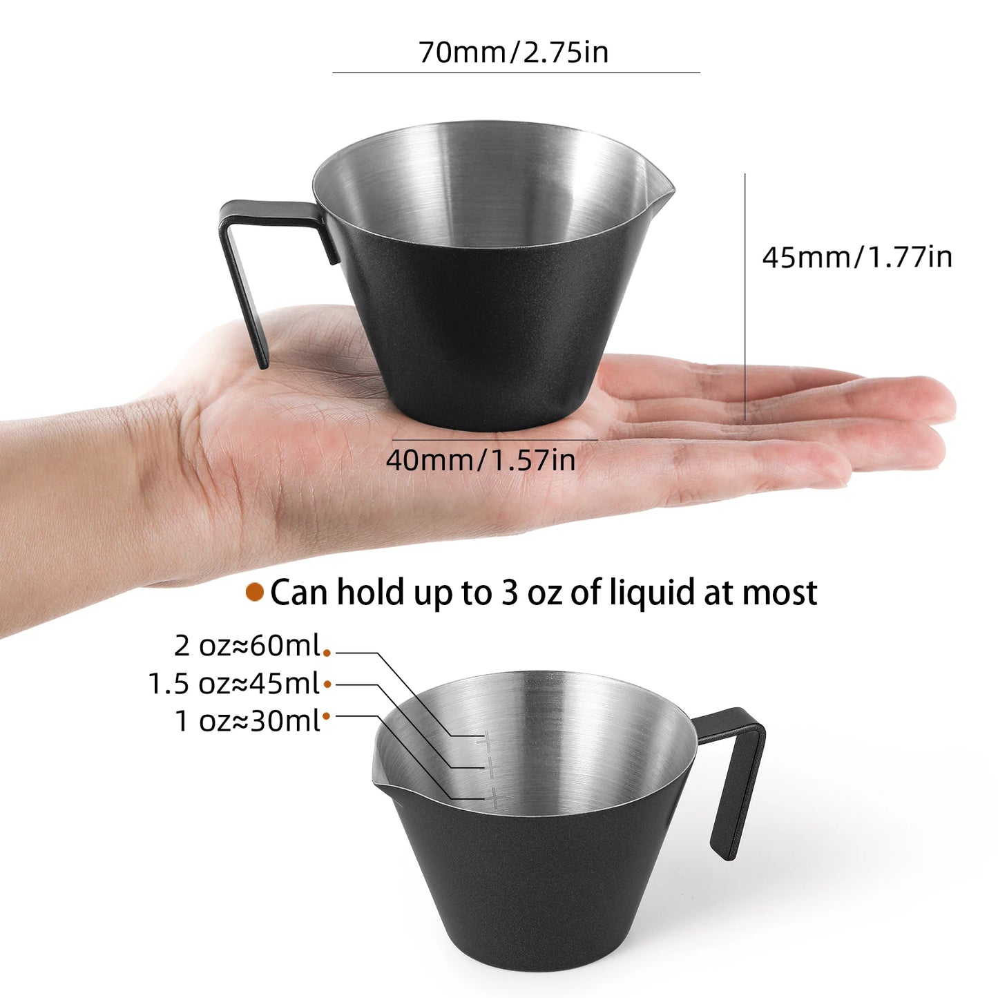 Stainless Steel Espresso Measuring Cup with handle 2/3 Pack