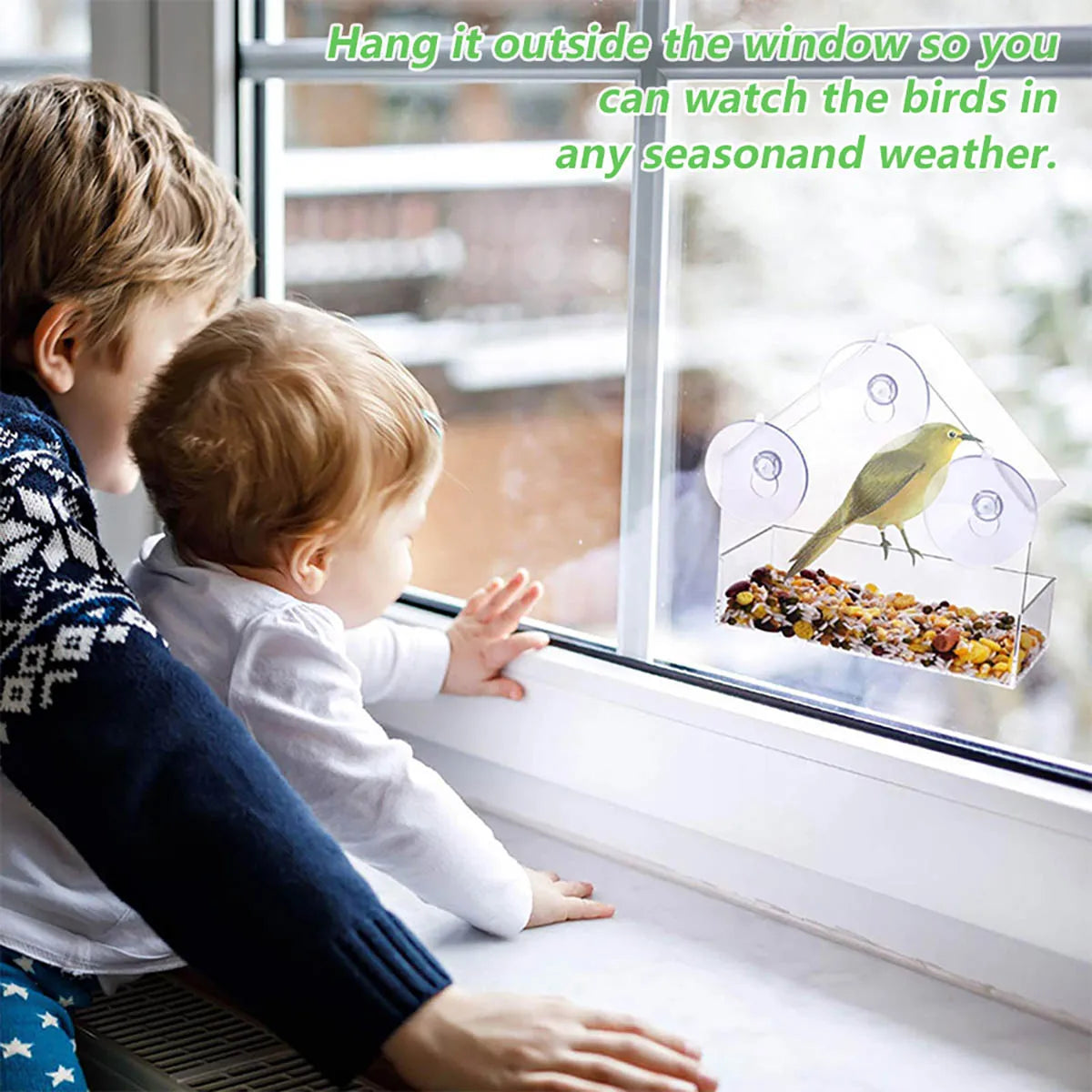 Window Bird Feeder Transparent Removable Outdoor Suction Cups Sliding Feed Tray