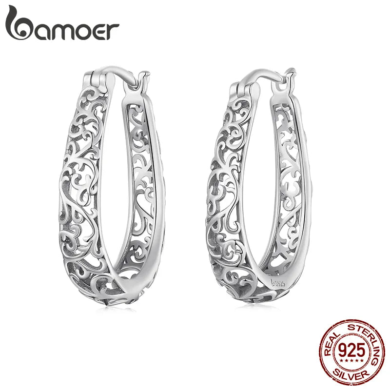 Filigree Hoop Earrings 925 Sterling Silver