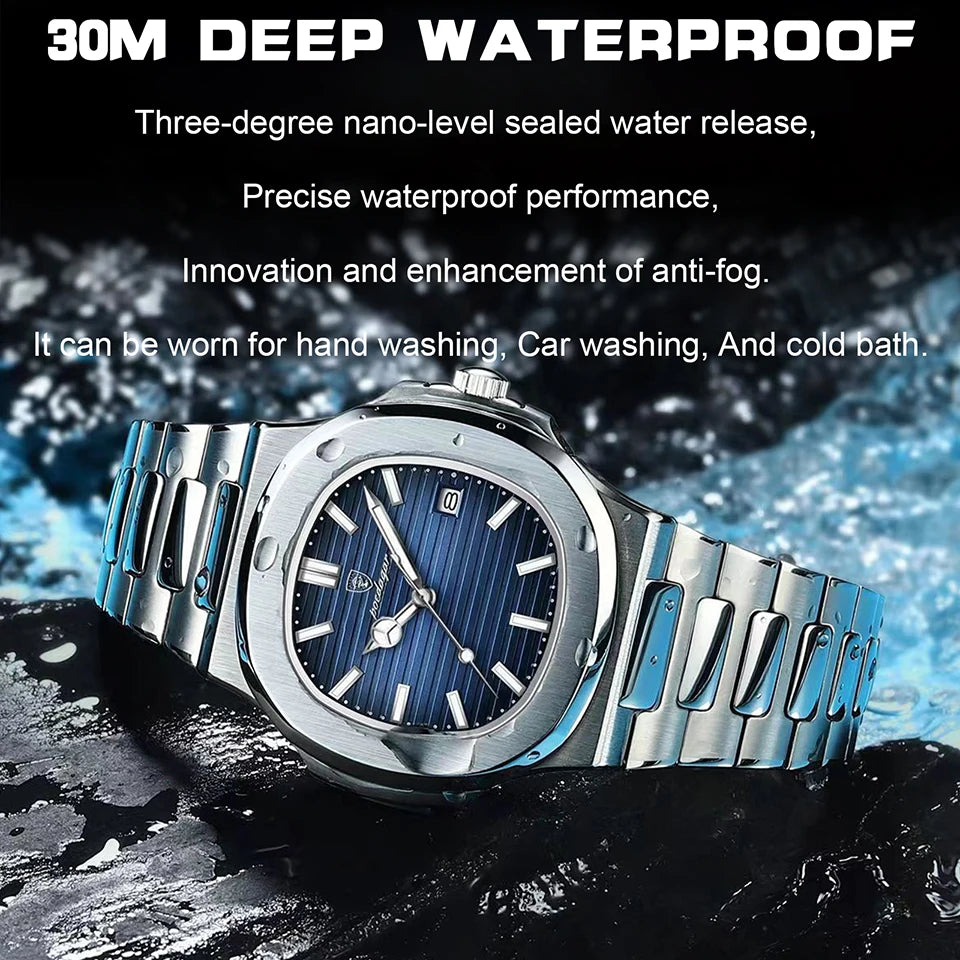 Luxury Waterproof Stainless Steel Square Quartz Men's Watch