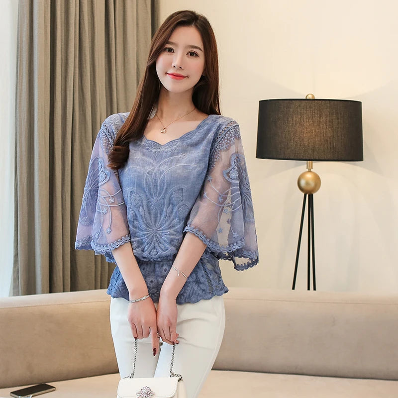 Chiffon Blouse Cotton Edge Lace