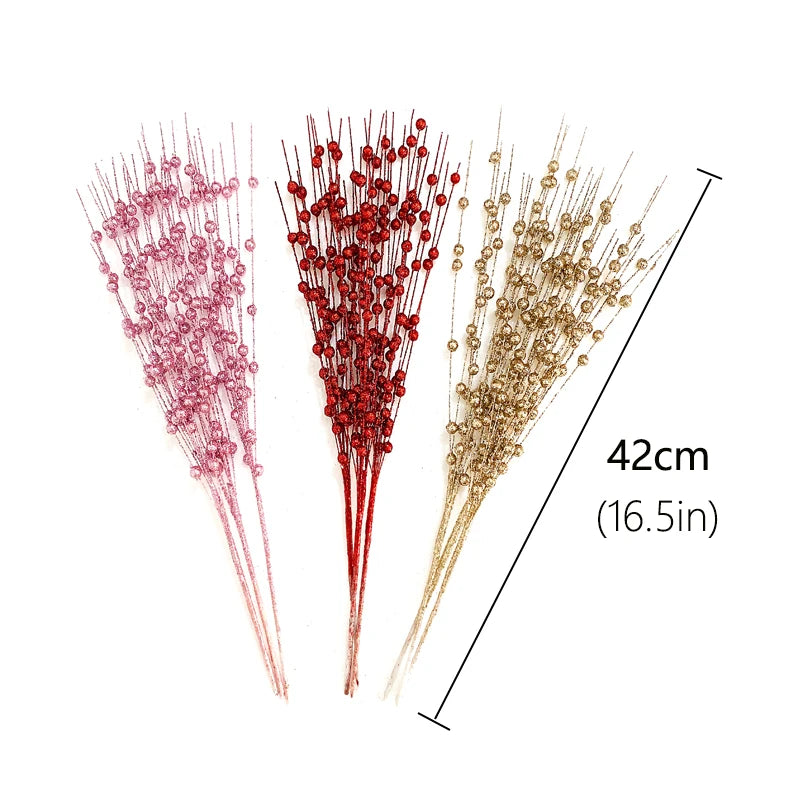 Artificial Glitter Berry Stem Glitter Branch 12pc