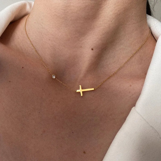 Delicate Petite Sideway Cross Necklace