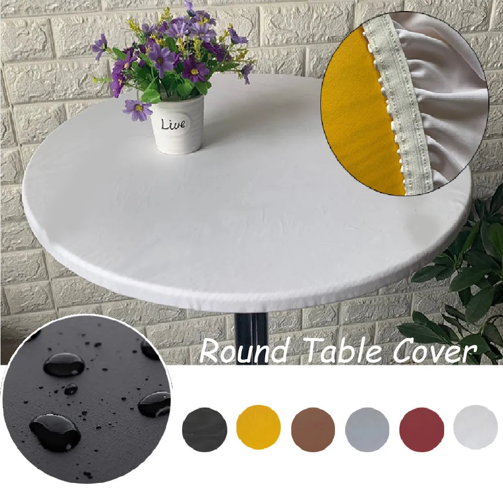 Round Elastic Table Cover Protector Cloth Waterproof Polyester Tablecloth