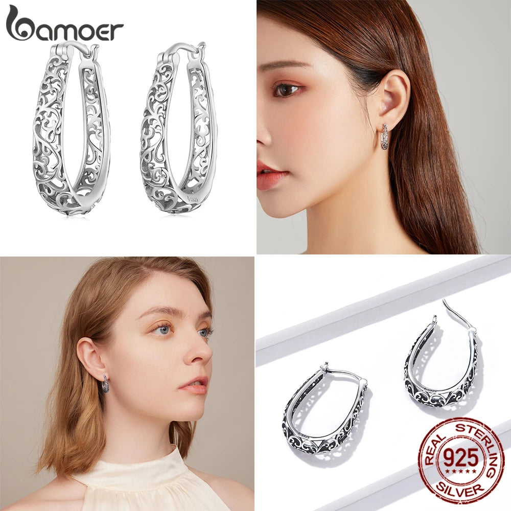 Filigree Hoop Earrings 925 Sterling Silver