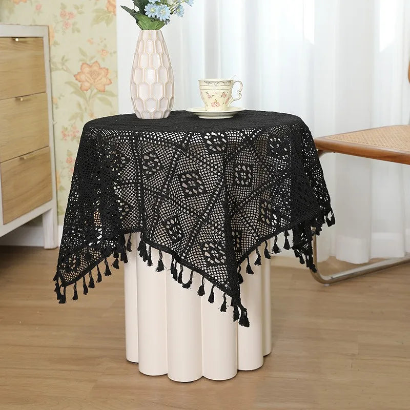 Pastoral Handmade Crochet Square Cotton Tablecloth