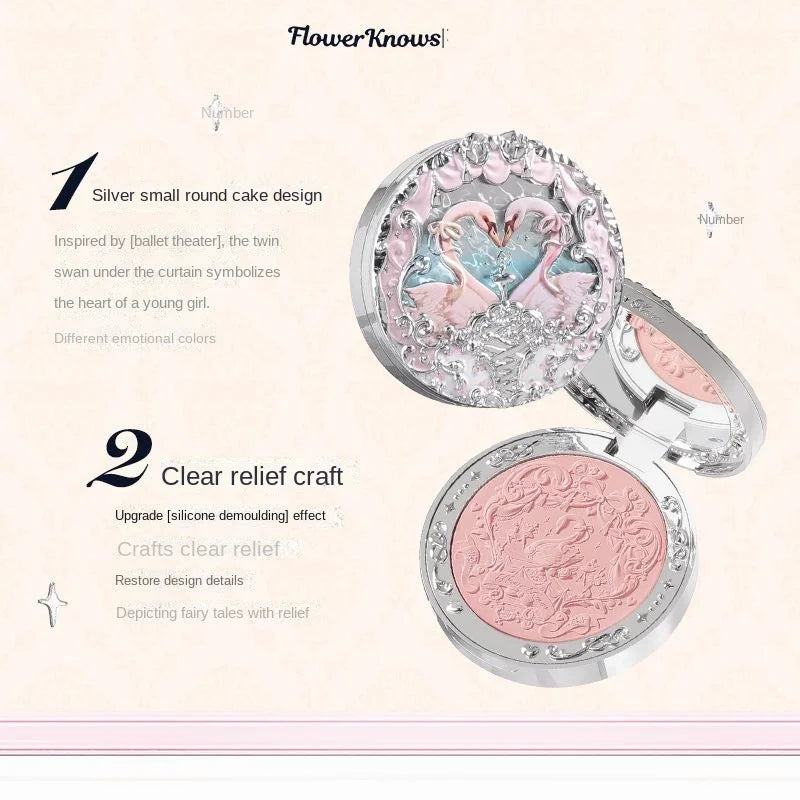 Flower Knows Swan Ballet Velvet Embossed Blush Matte Makeup Pressed  Powder