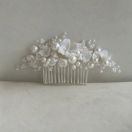 Handmade Ceramic Flower Pearl Shell Hair Comb