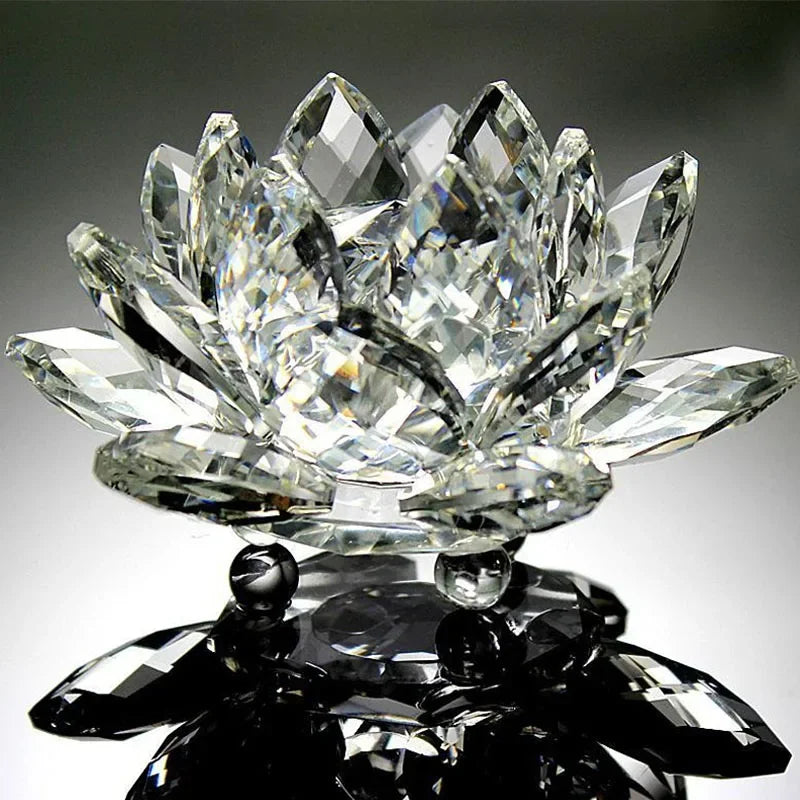 3in Quartz Crystal Lotus Flower Glass Paperweight