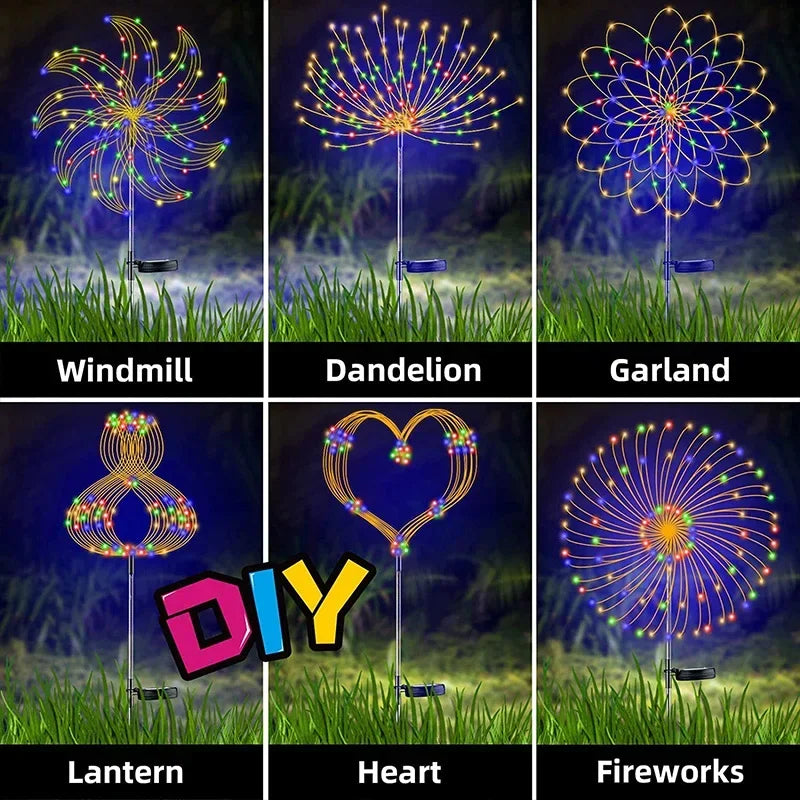 1/2Pcs Solar LED Firework Fairy Light Outdoor Garden Decoration