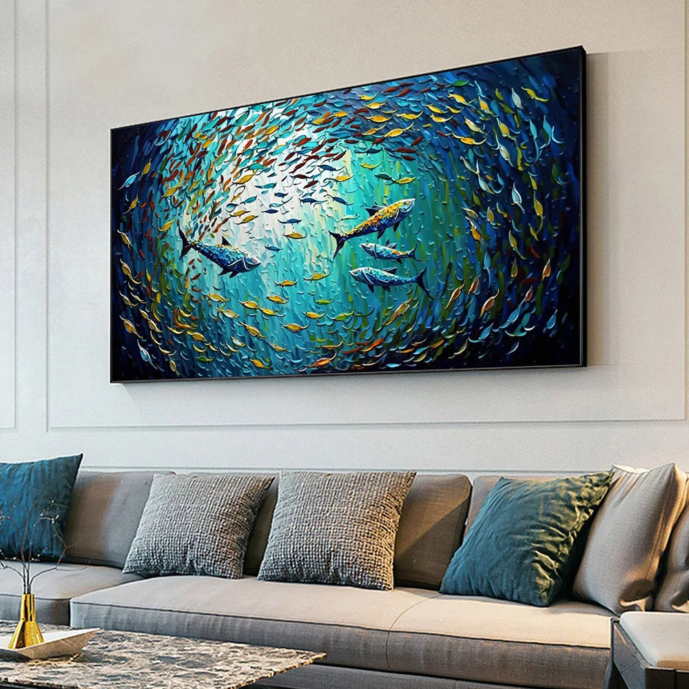 Blue Sea Fish Canvas Painting Print Large Size