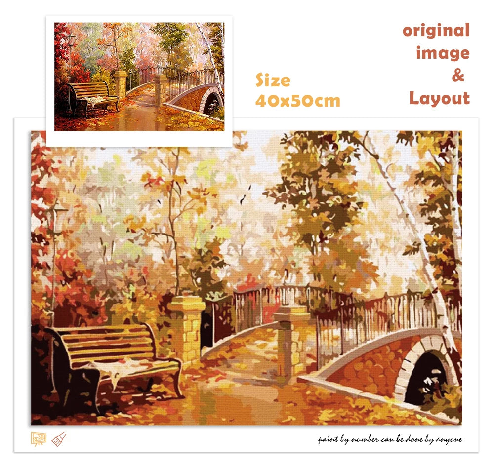 DIY Painting By Numbers Autumn Garden Landscape Canvas Picture