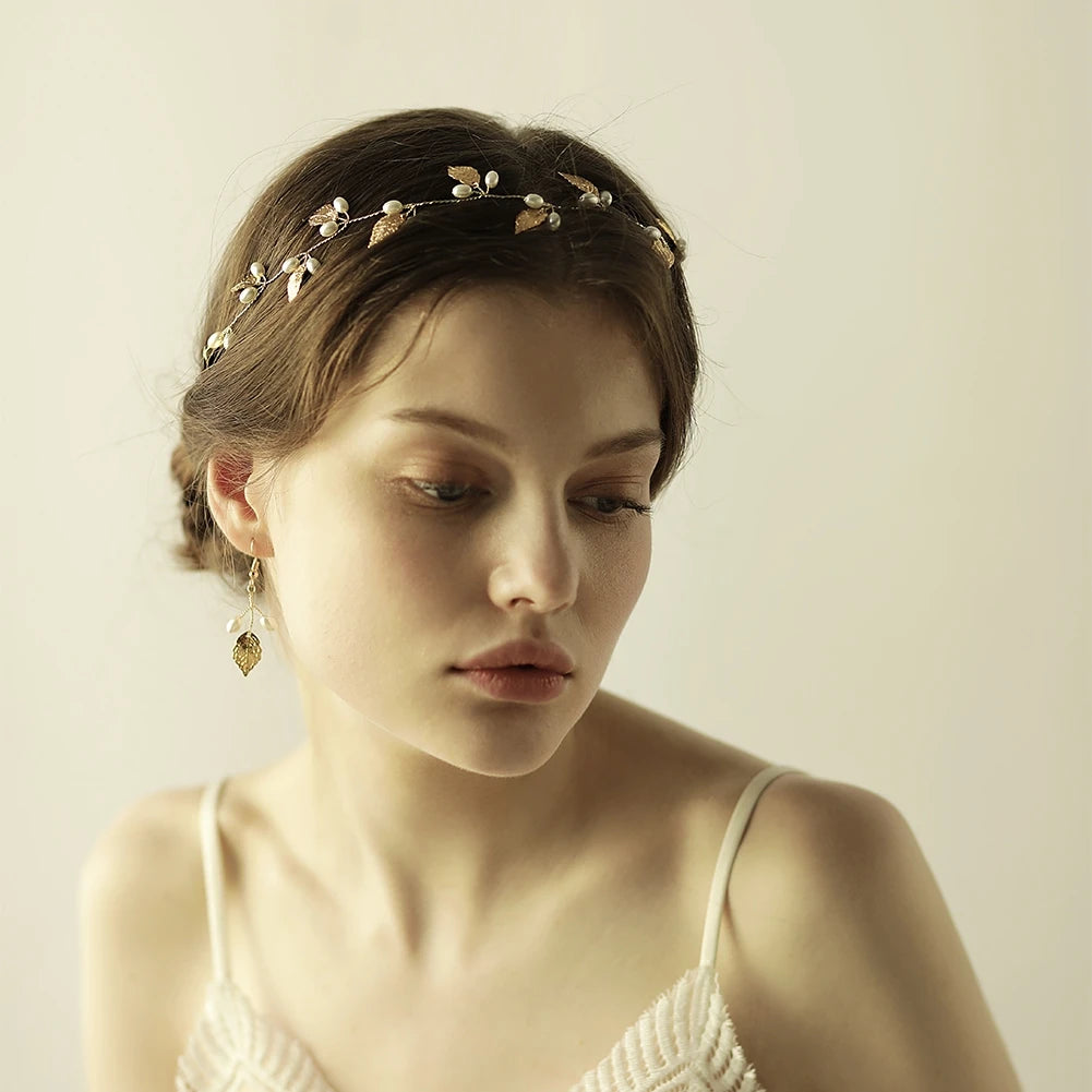 Pearl Flower Silver/Gold Color Leaf Tiara