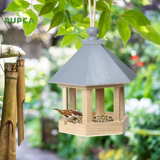 Wooden House Bird Feeder