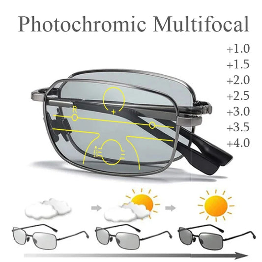 Folding Progressive Photochromic Reading Glasses +1.0 To +4.0