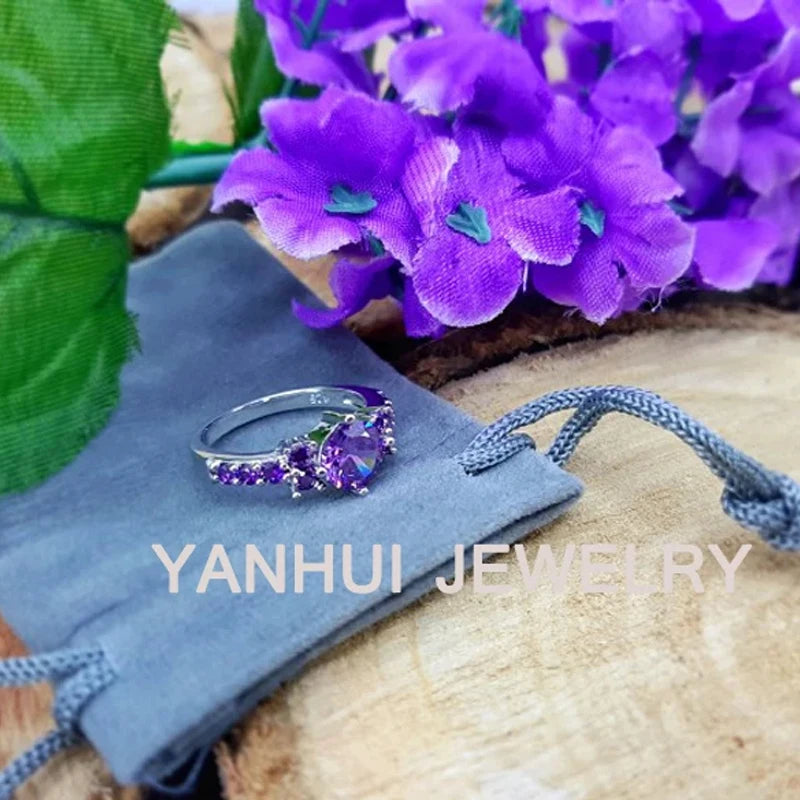 Eternity Wedding Band for Women Tibetan Silver Rings Simulated Amethyst Rings Gift Jewelry