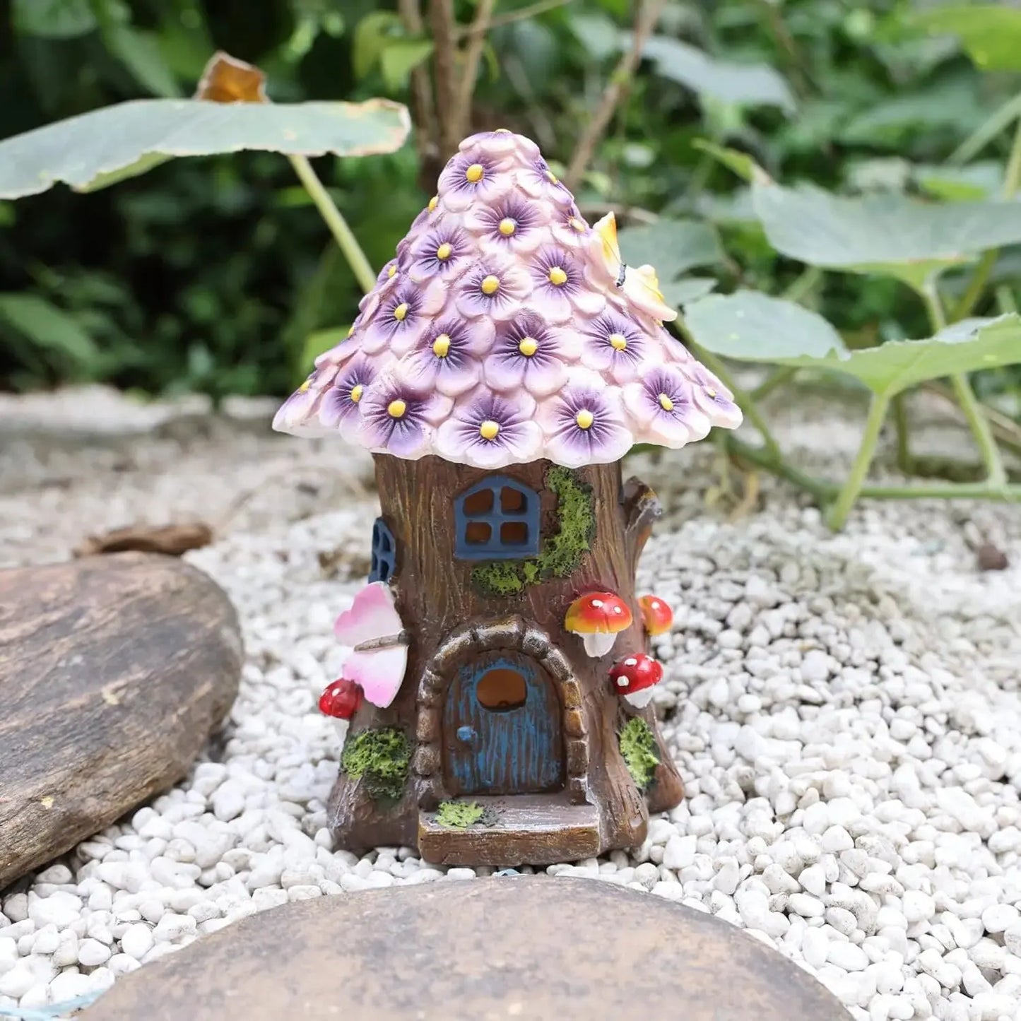 Fairy Garden House Solar Outdoor Statue, Light Up Mushroom Figurines Lawn Decorations