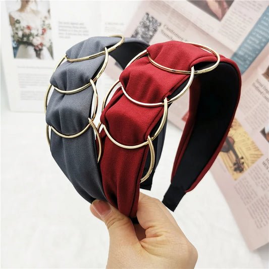 Trend Headband Hair Accessories Women Gold Ring Cross Stitching Fabric Wide-brimmed Fashion Hairband Hair Hoop Headwear Girl New