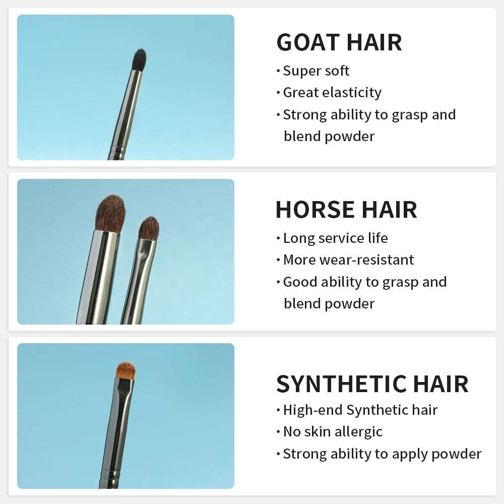 Eye Brush Set, Horse Hair Tapered, Smudge, Crease, Blending