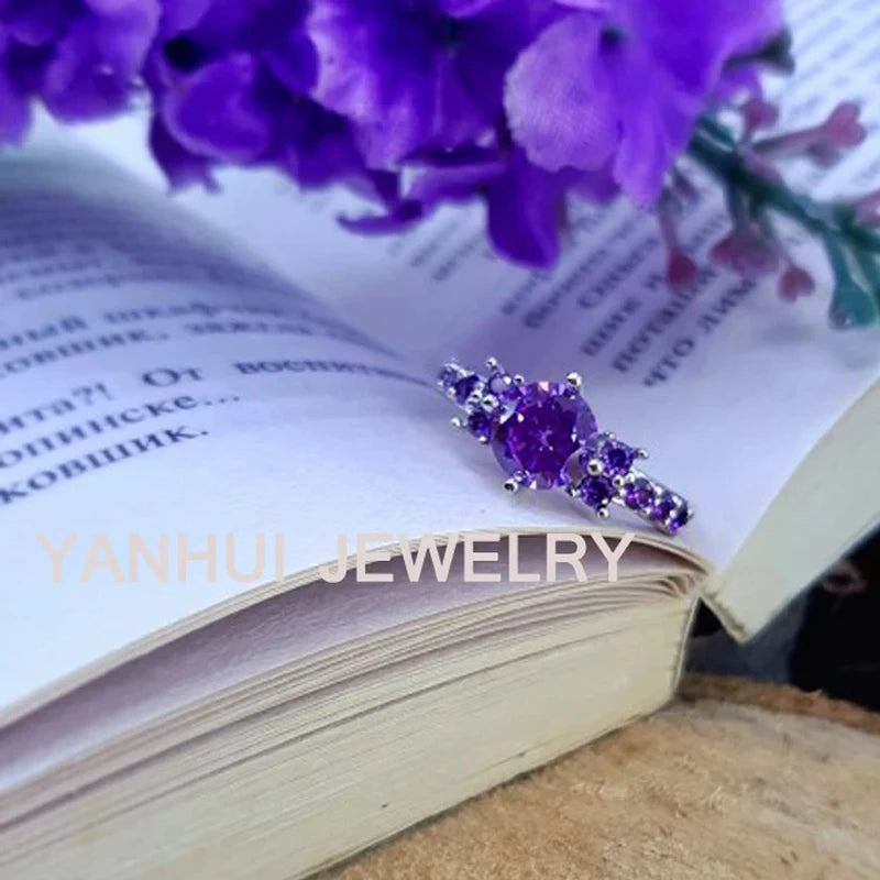 Eternity Wedding Band for Women Tibetan Silver Rings Simulated Amethyst Rings Gift Jewelry