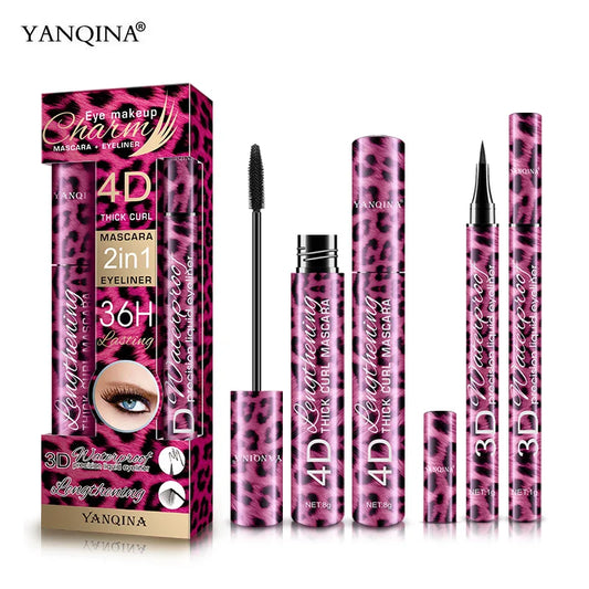 Leopard Black Mascara + Eyeliner Pen Waterproof 4D Fiber