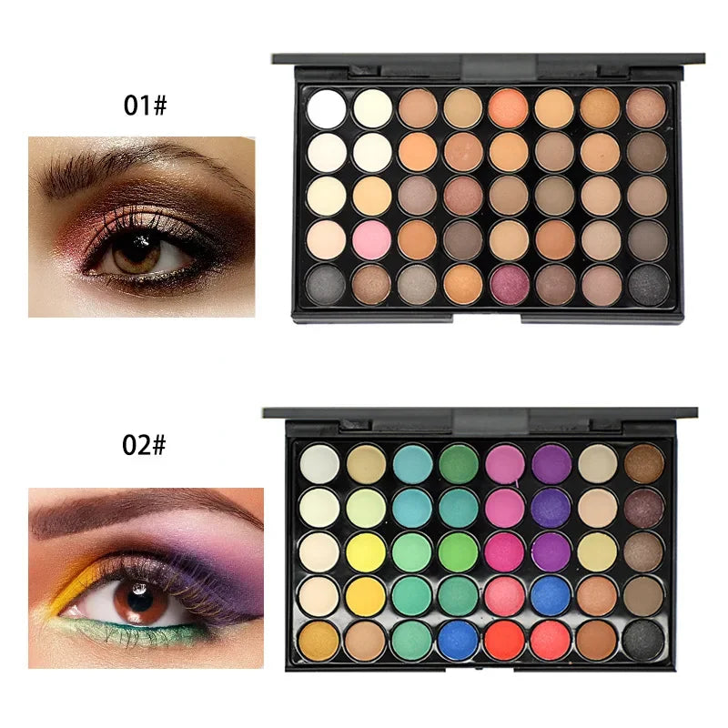 40 Color Matte Eyeshadow Glitter Powder Eye Shadows Brush Set Stamps Pigment