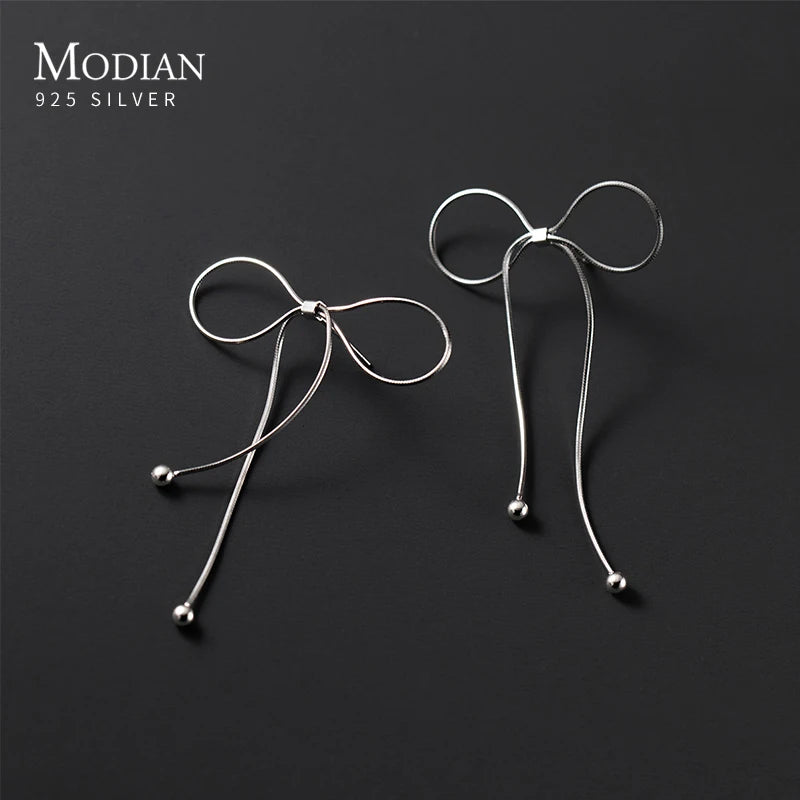 925 Sterling Silver Coiled Chain Bowknot Ear Stud Earrings