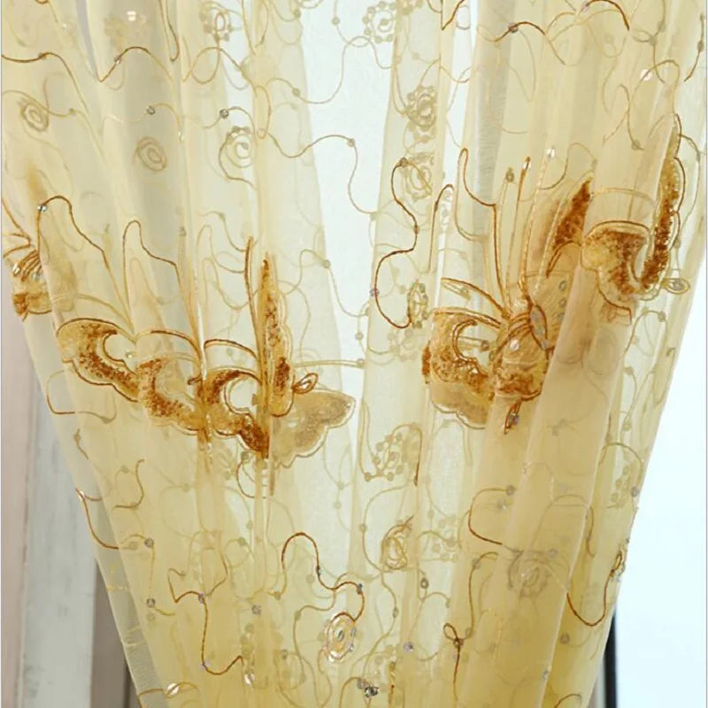 Romantic Embroidered Sequins Butterfly Sheer Voile Curtains