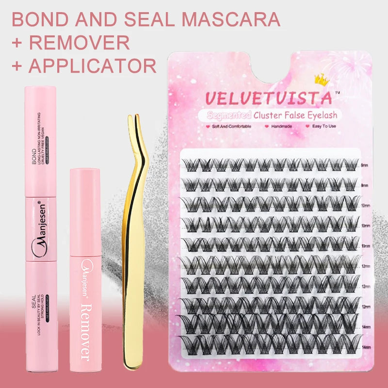 Complete Kit, 120 Bunches, Lash Bond, and Seal Eyelash Glue Remover, Applicator, Lash Clusters, Eyelash Extensions