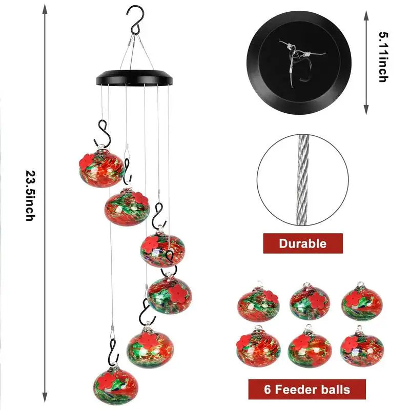 Hanging Hummingbird Feeder 6 Feeder Balls with Wind Chimes, Leak-Proof