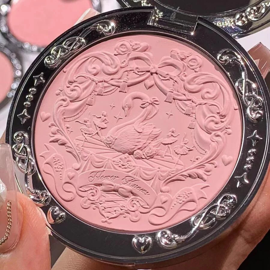 Flower Knows Swan Ballet Velvet Embossed Blush Matte Makeup Pressed  Powder