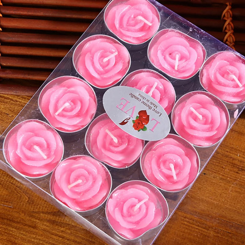 Romantic Rose Flower Shaped Tealight Candles, 12Pcs Set